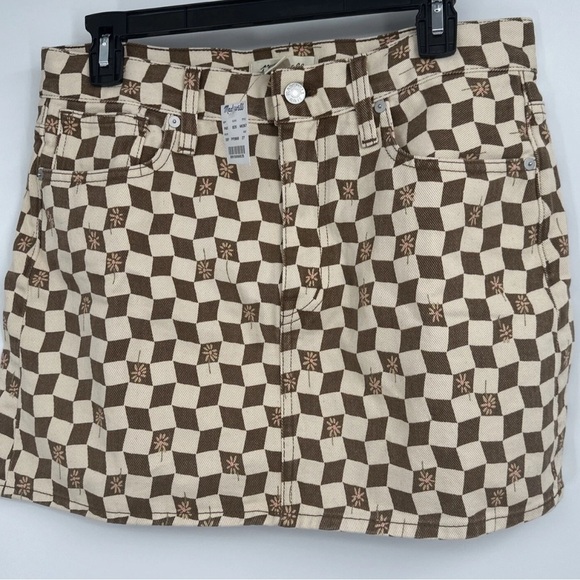 Madewell Geometric Denim Brown Floral Mini Skirt Size 28 - Picture 1 of 10